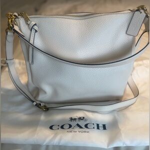 Coach Pebbled Leather Shoulder Bag in White with Gold Hardware